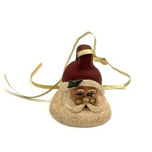Vtg Santa Figurine Ornament Resin Bell Shaped 2.5" H Christmas Holiday Seasonal